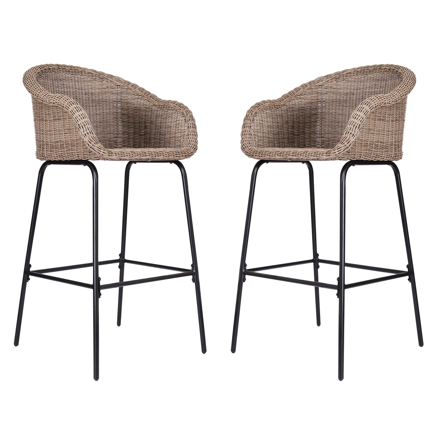 Ladd Outdoor Metal Wicker Barstool Set of 2