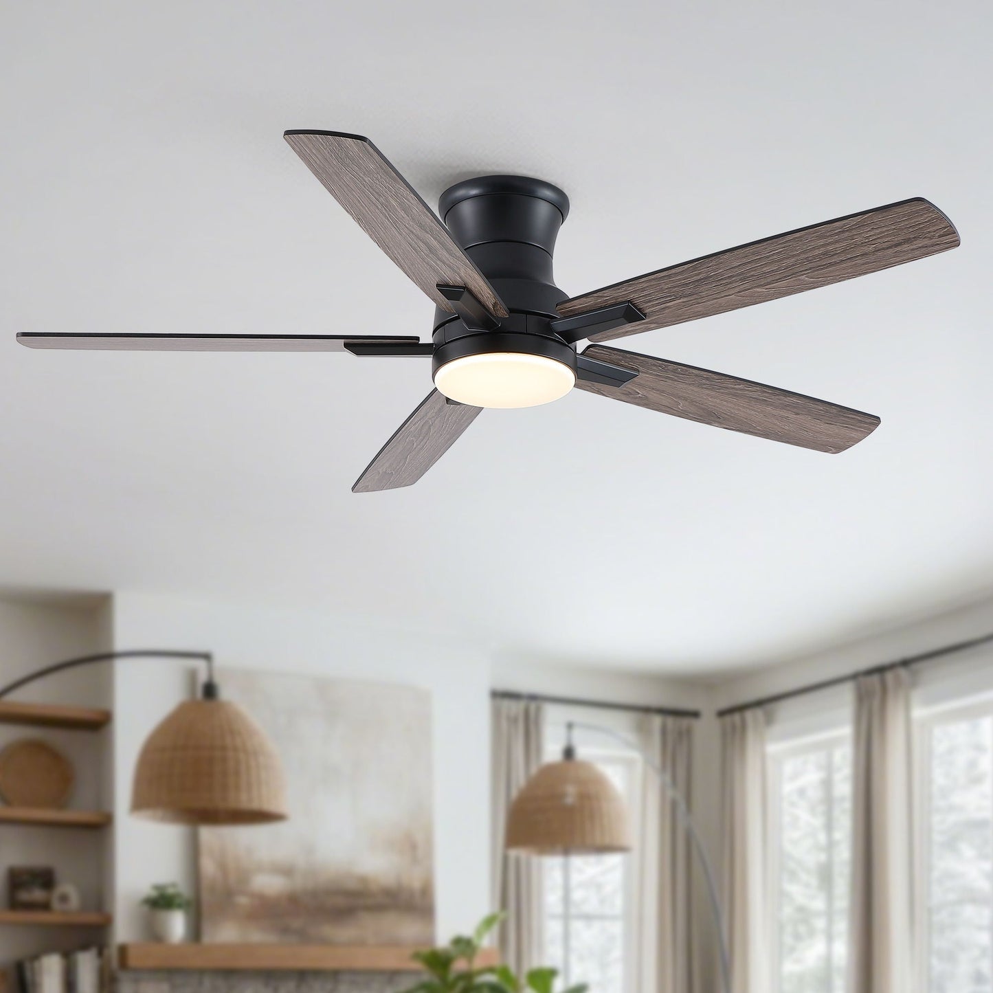 Mordern Flush Mount Ceiling Fan With Light And Remote Control