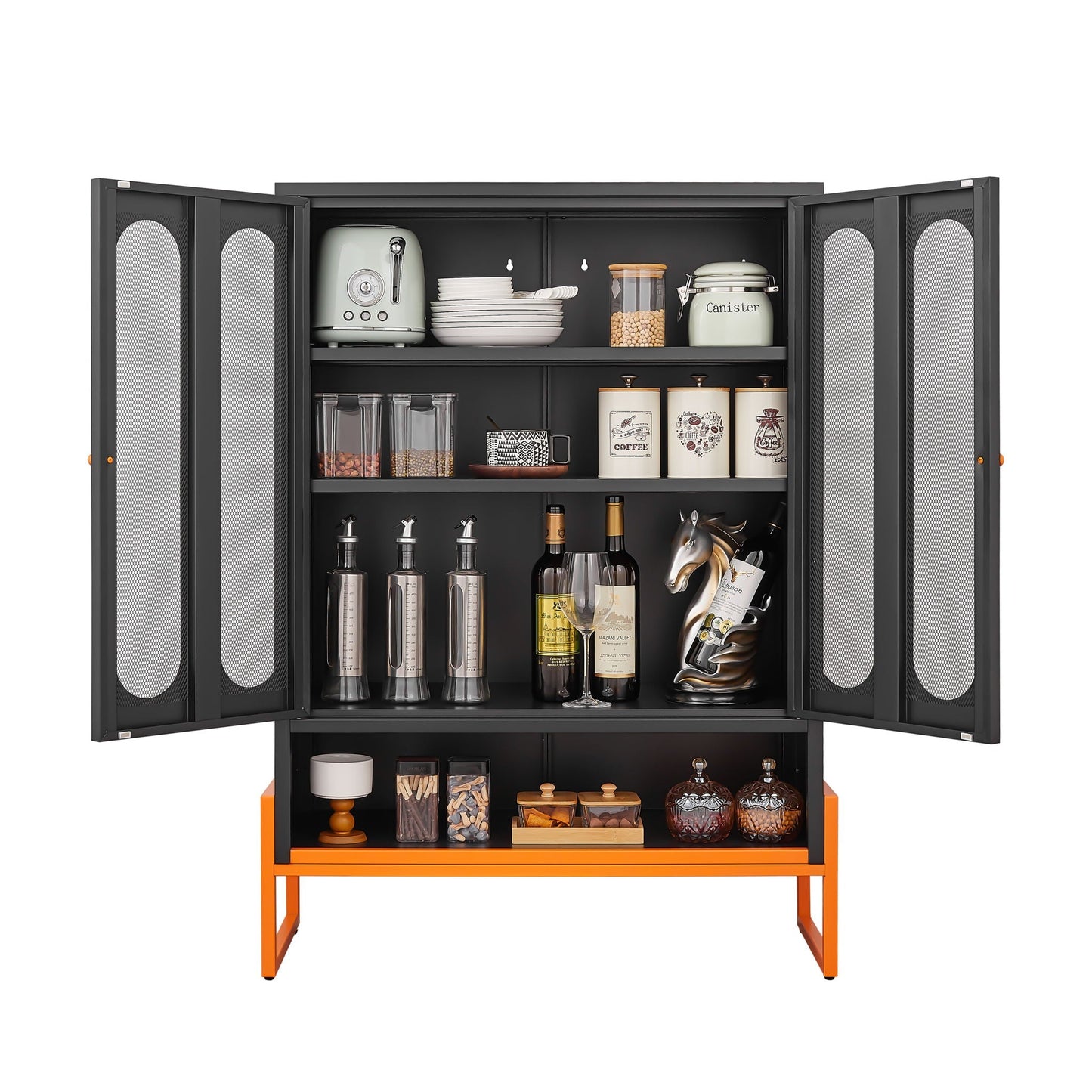 Modern Metal Shoe Cabinet With DoublebSided Doors And Adjustable Partitions