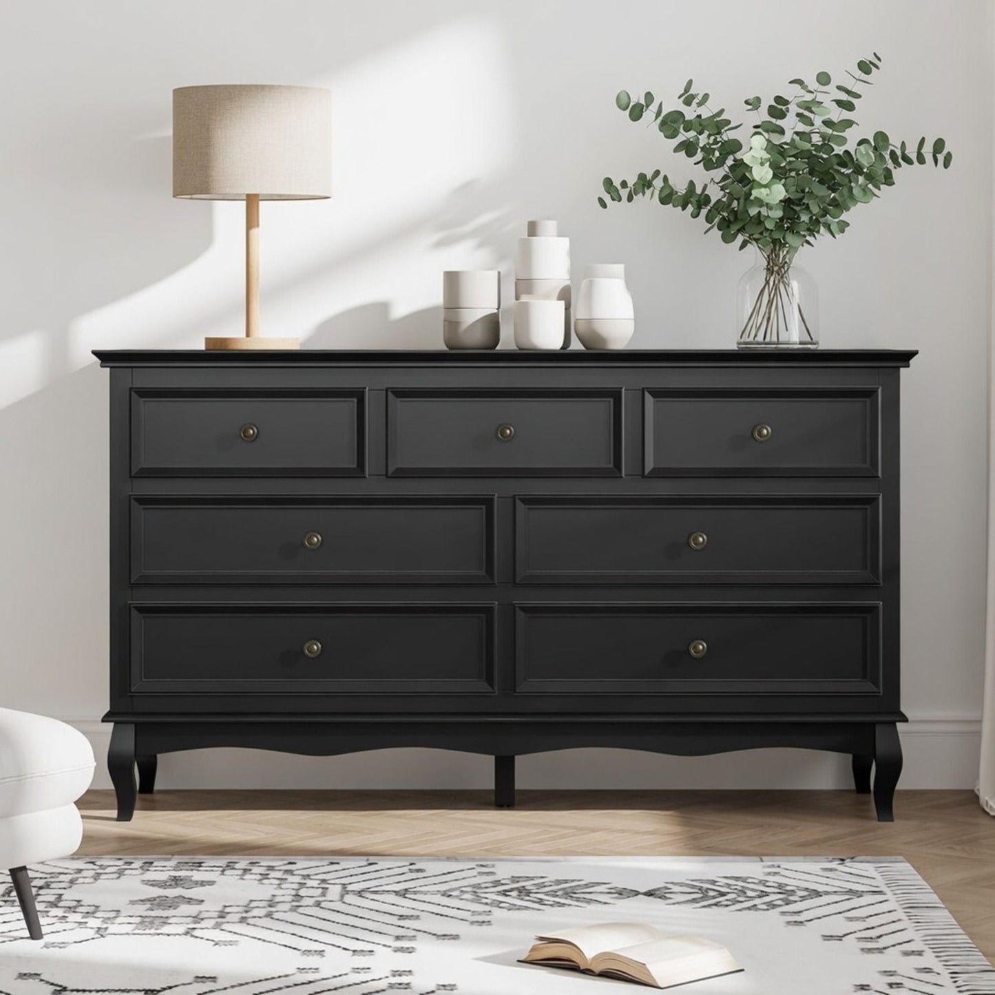 7 Drawer Dresser, Storage Chest - Black