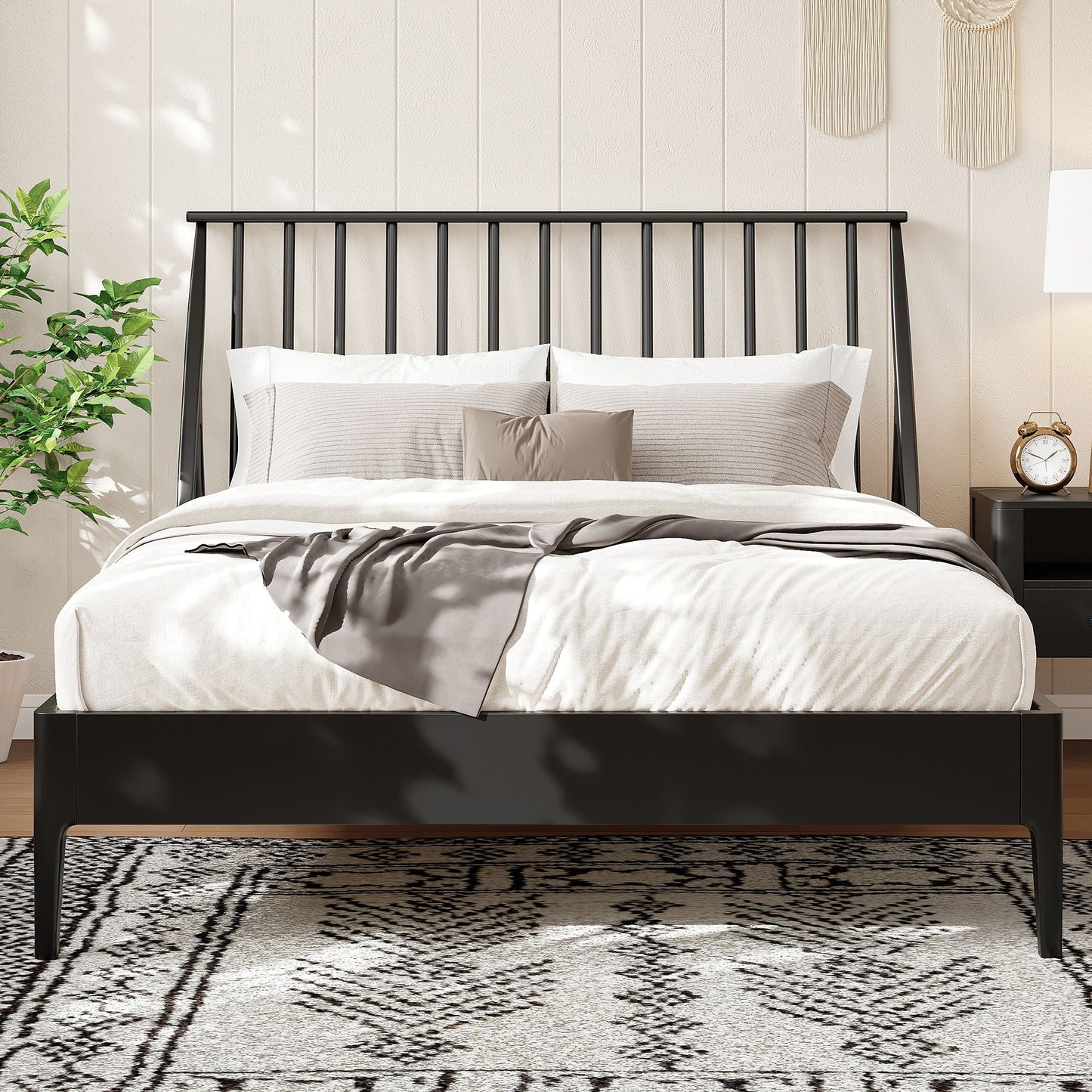 Bohemian Platform Bed With Tall Headboard