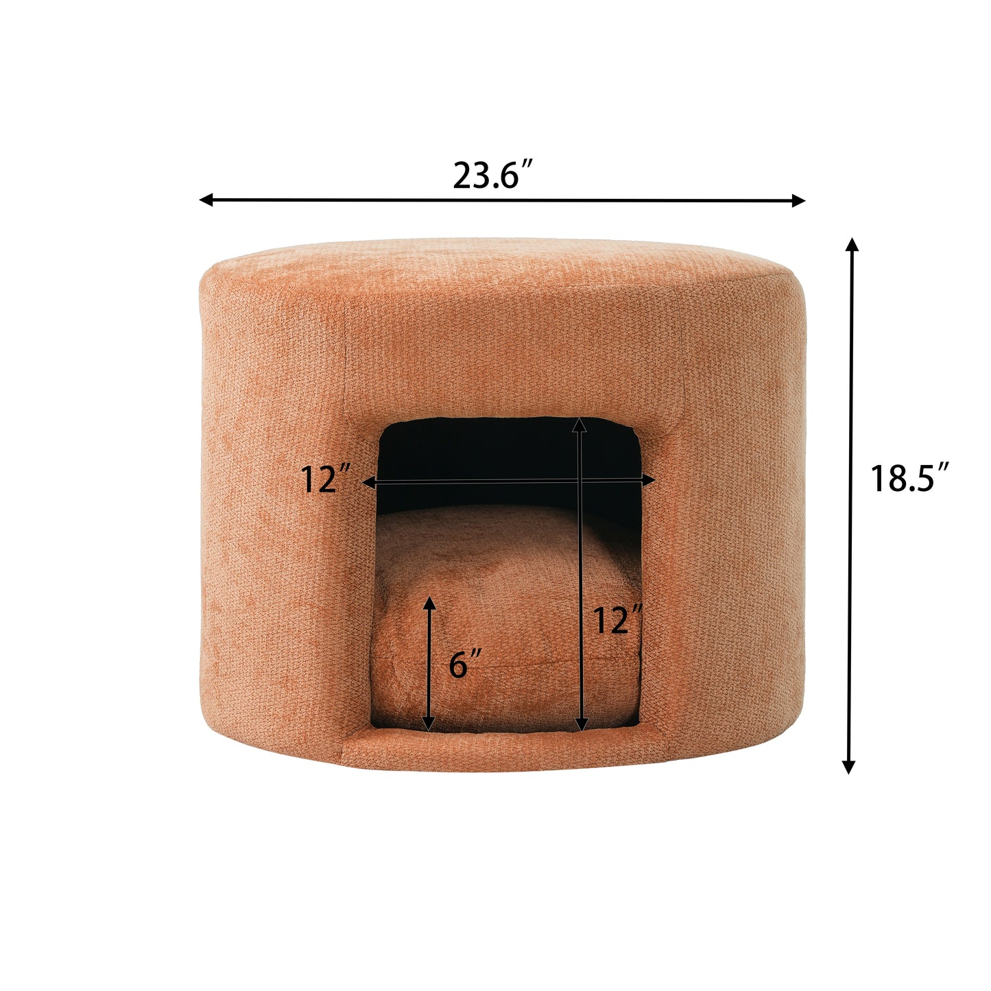Orange Pet Friendly Ottoman with Removable Pet Cushion and Hidden Pet Nook