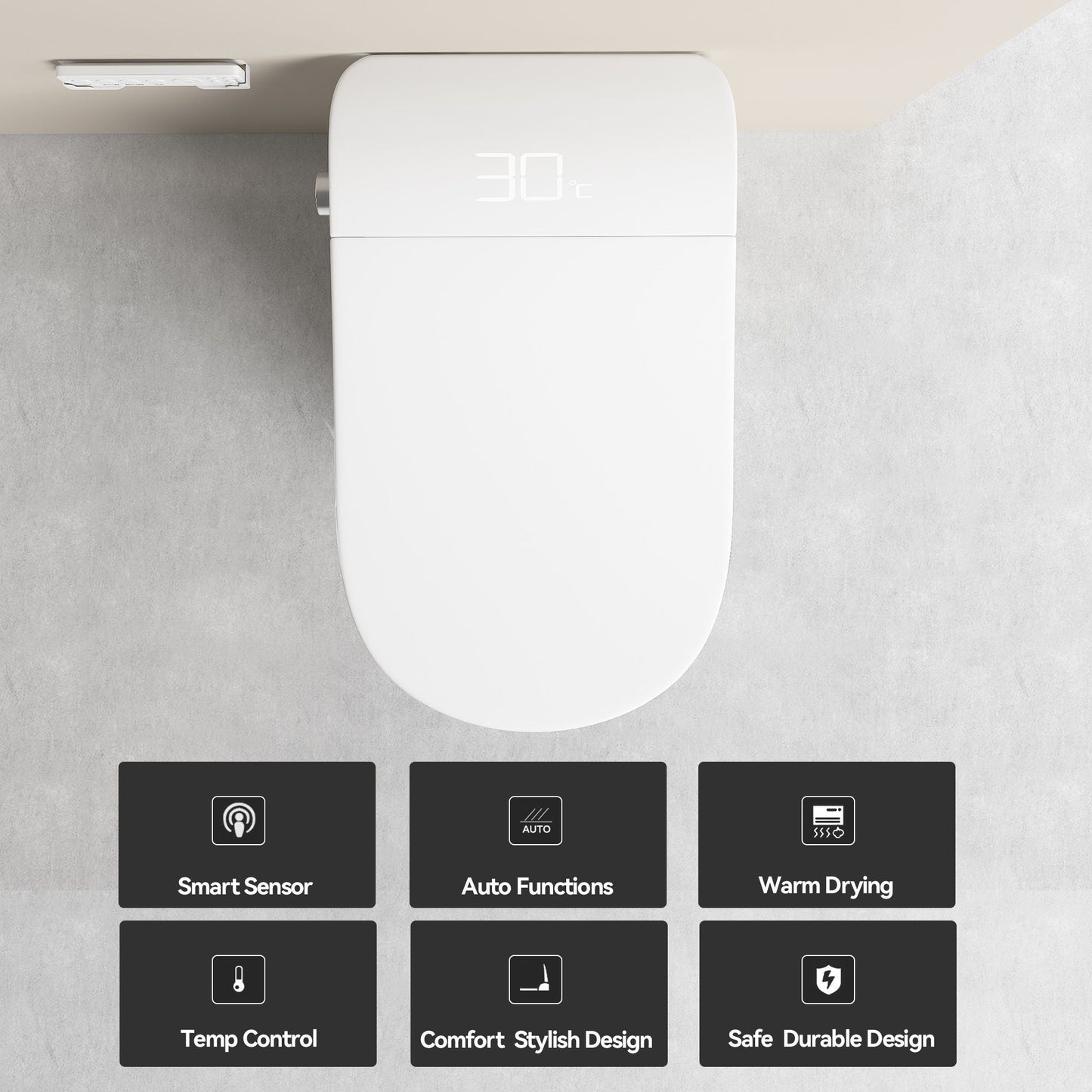 Smart Bidet Toilet With Auto Open / Close Seat, Warm Water Wash, Heated Seat, And Wireless Remote Control
