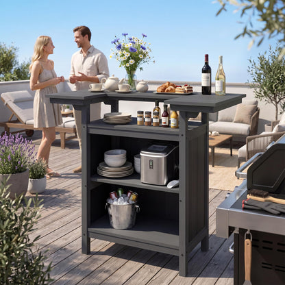 Outdoor Bar Patio Kitchen Island with HDPE & Aluminum Frame