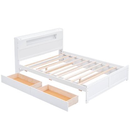 Storage Platform Bed With LED Lights, 2 Drawers And Trundle