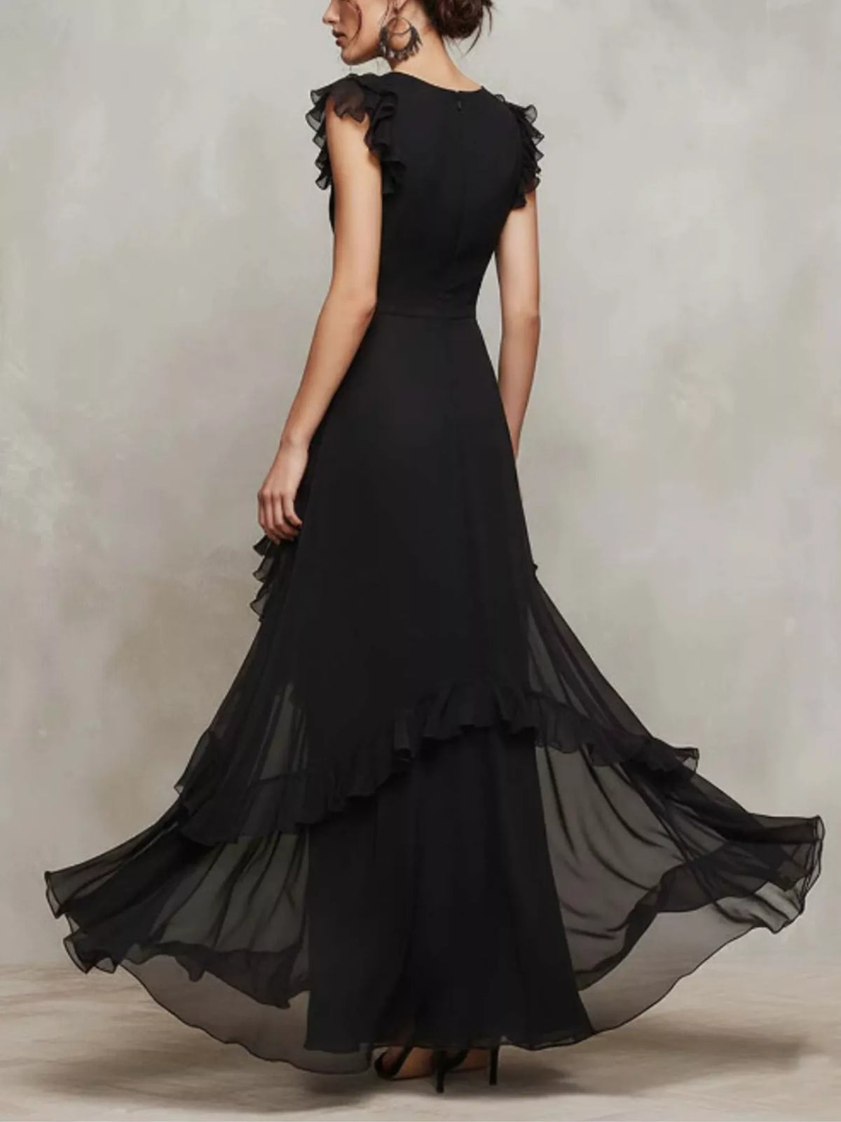 Sheer Ruffle Trim Maxi Dress