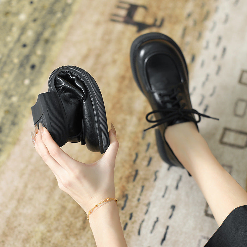 Versatile Soft-soled British-style Lace-up Leather Shoes For Women
