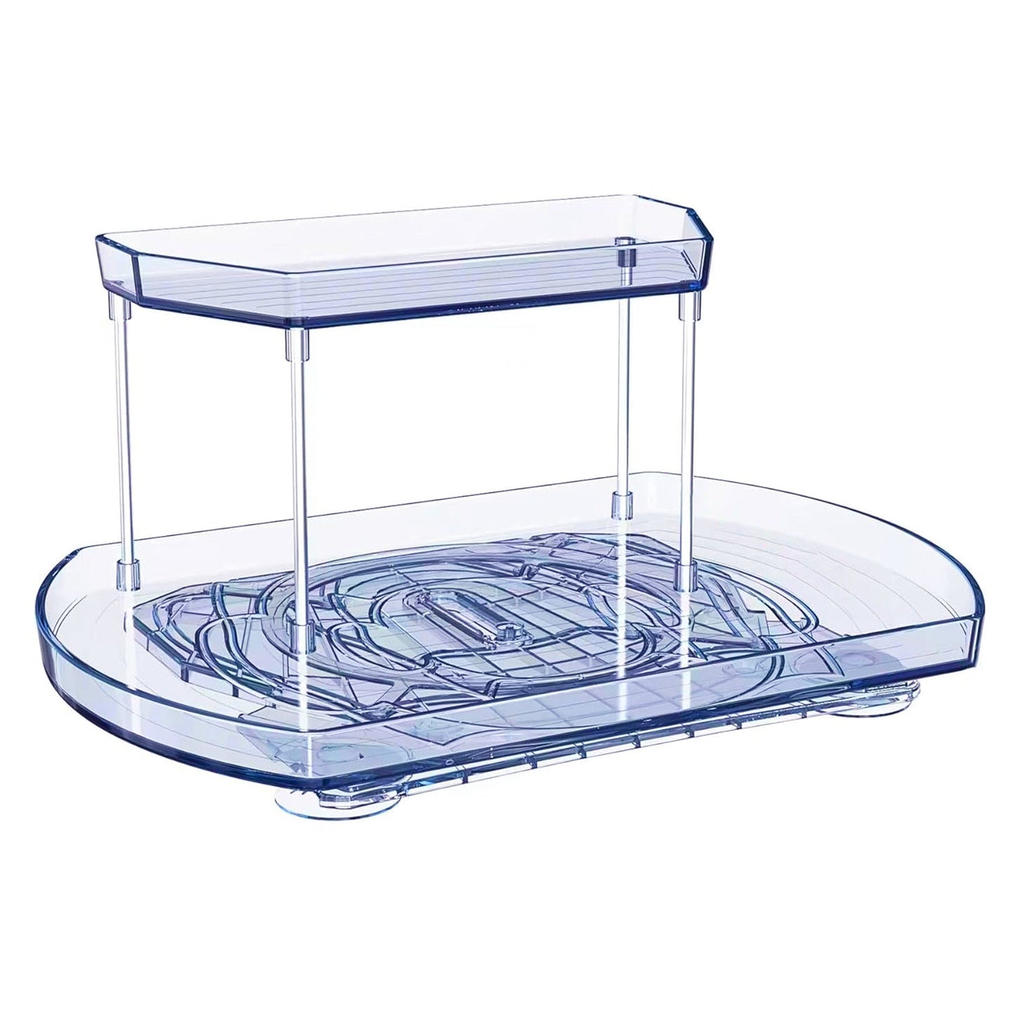 2 Tier Turntable Organizer Rectangular Refrigerator Spinner Storage Rack with 360¡ Rotatable Slide Rail for Kitchen Cabinet Countertop