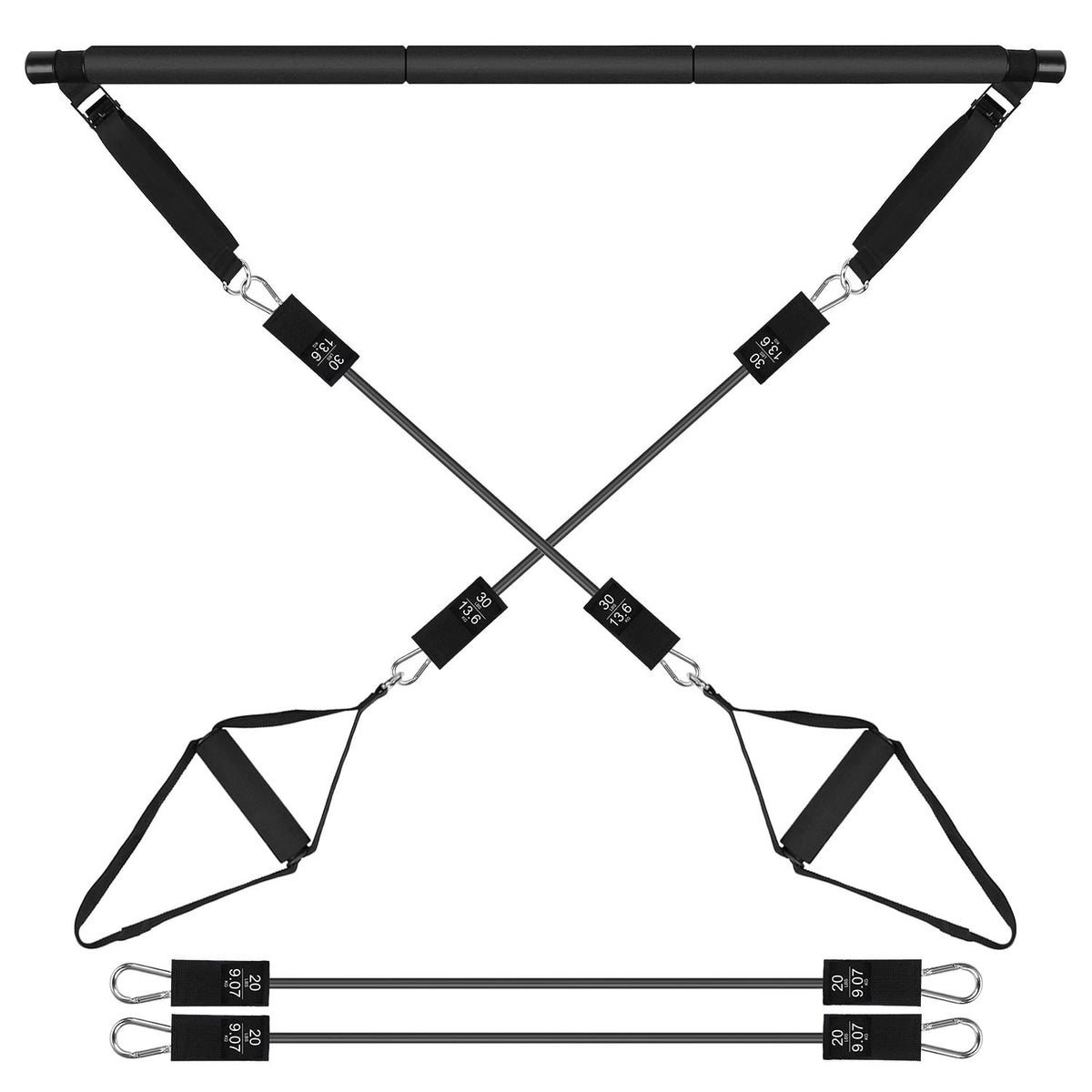 Pilates Bar Kit with 100LBS Resistance Bands Multifunctional Pilates Yoga Toning Bar Full Body Exercise Equipment Set for Beginners Intermediates Prof