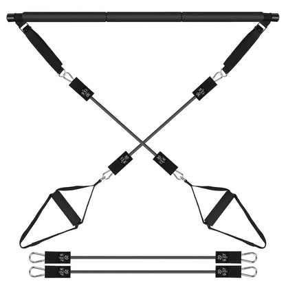 Pilates Bar Kit with 100LBS Resistance Bands Multifunctional Pilates Yoga Toning Bar Full Body Exercise Equipment Set for Beginners Intermediates Prof