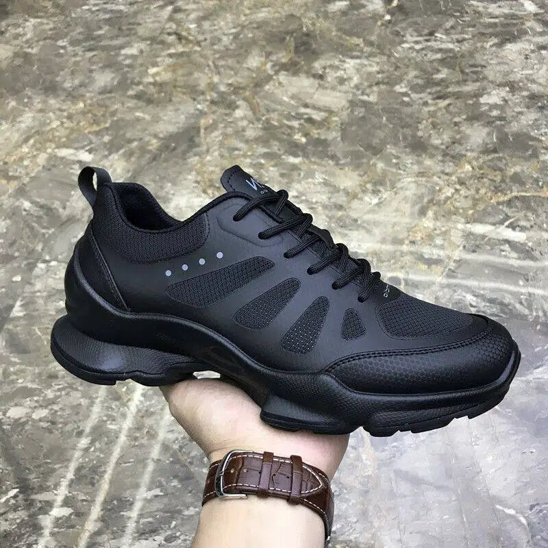 2026 Summer New Men's Casual Shoes, Fly Knit Mesh Breathable Sneakers, Black Lace-Up Platform Sole Versatile Trendy Footwear