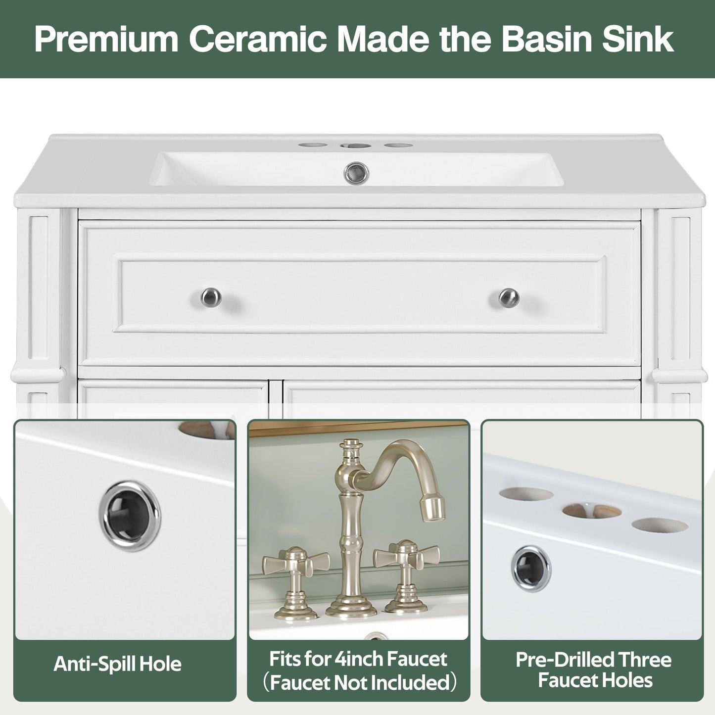 Bathroom Vanity Cabinet With Sink, Soft Close Doors With Door Organizer