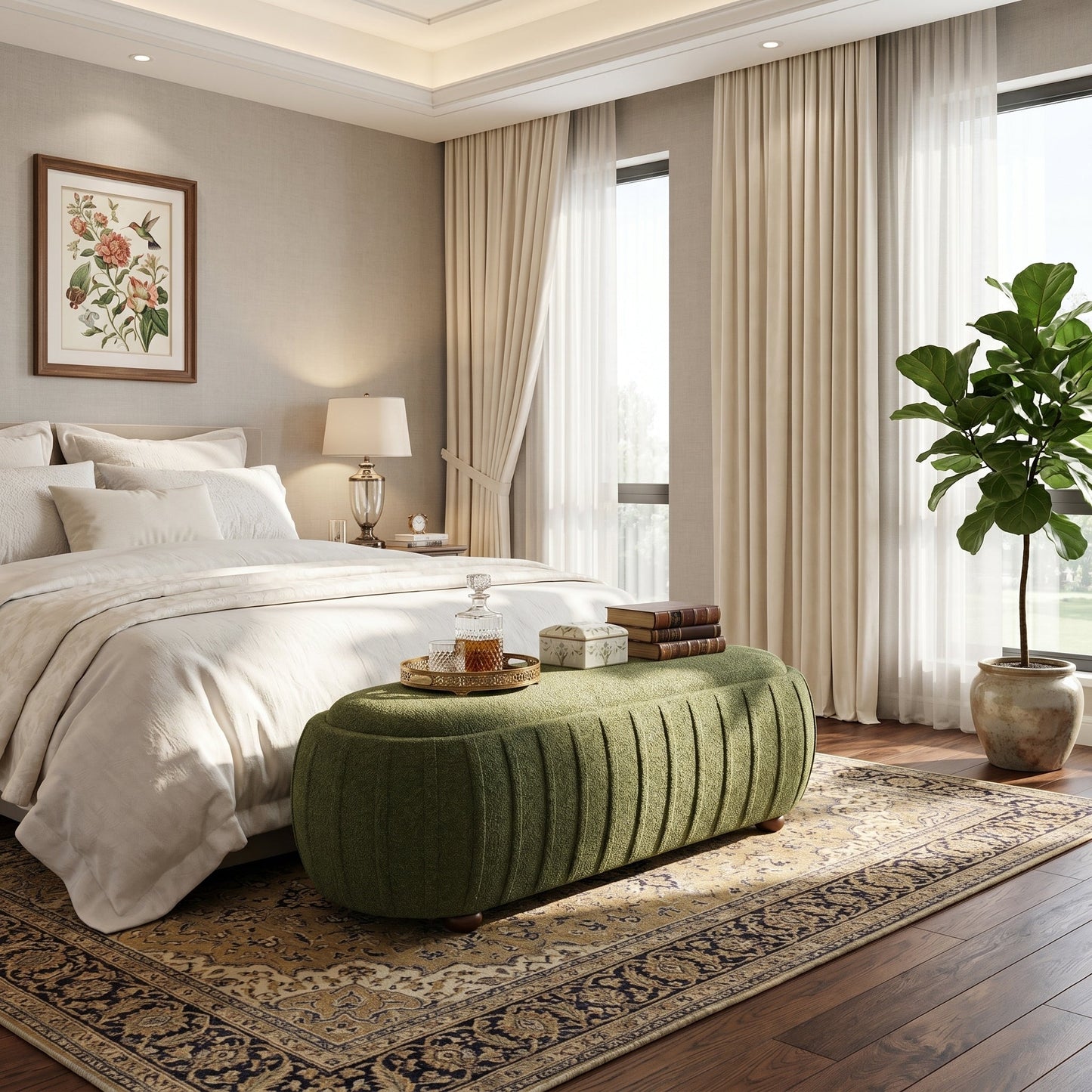 Upholstered Ottoman, Oval Shape