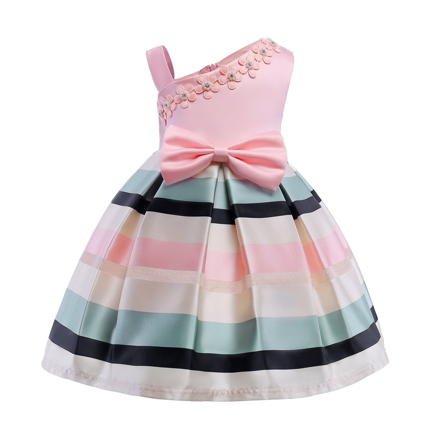 Pearl European And American Little Girl Princess Dress Temperament Striped Dress Children's Clothing
