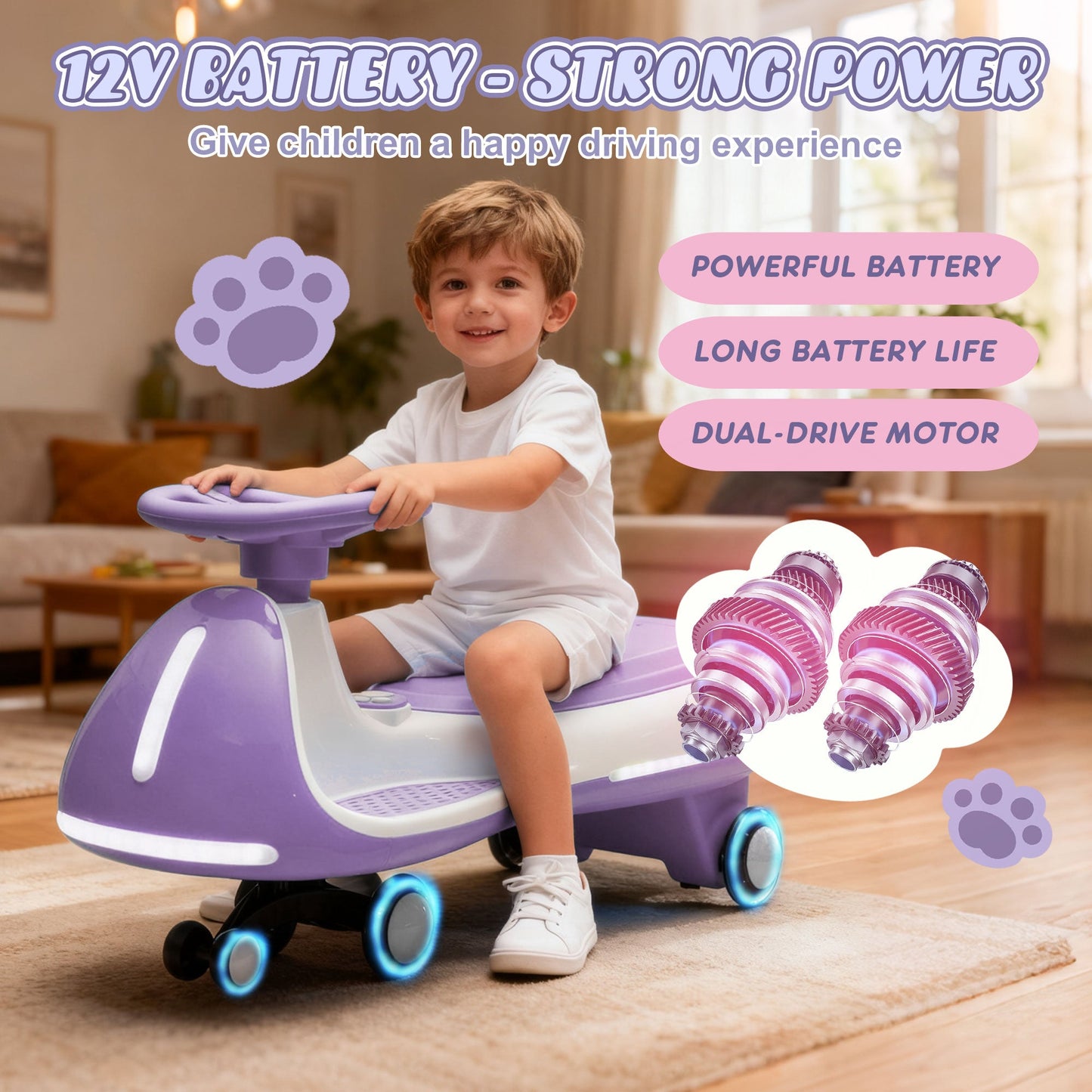 12V Kids Ride-On Electric Wiggle Car with 2-in-1 Smart Design