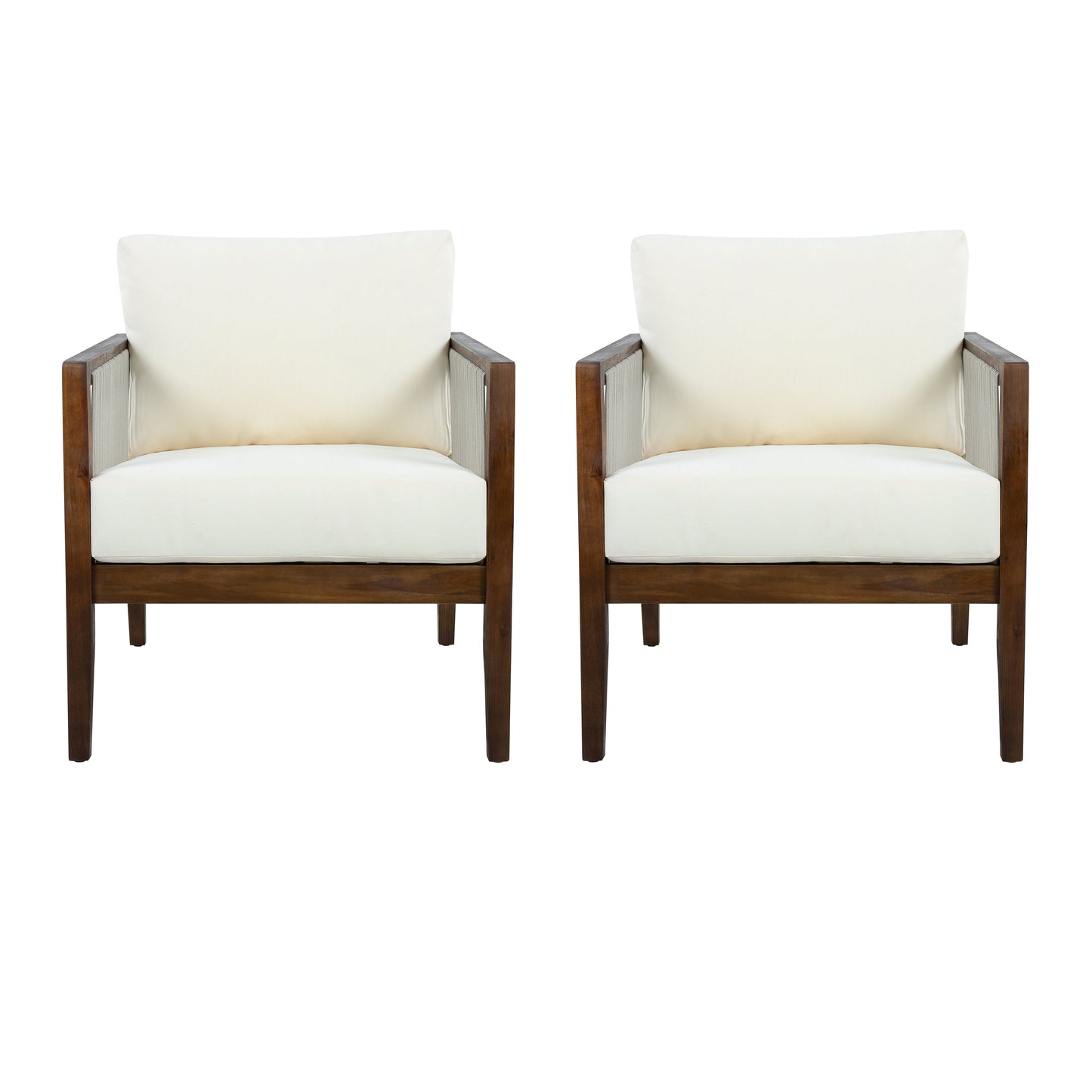Outdoor Club Chairs (Set of 2), Acacia Wood Frame with Rope Back, Water-Repellent