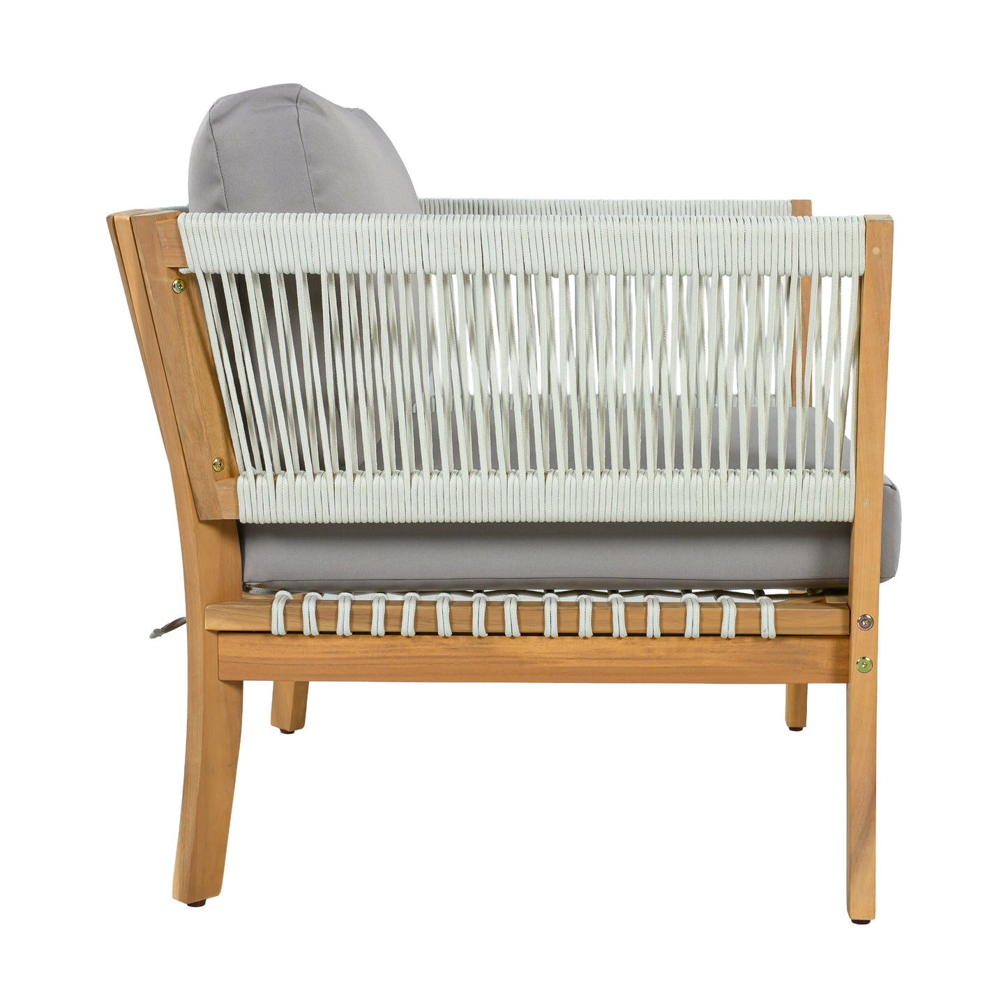 30.3" Outdoor Acacia Wood Patio Chair with Woven Rope Accents