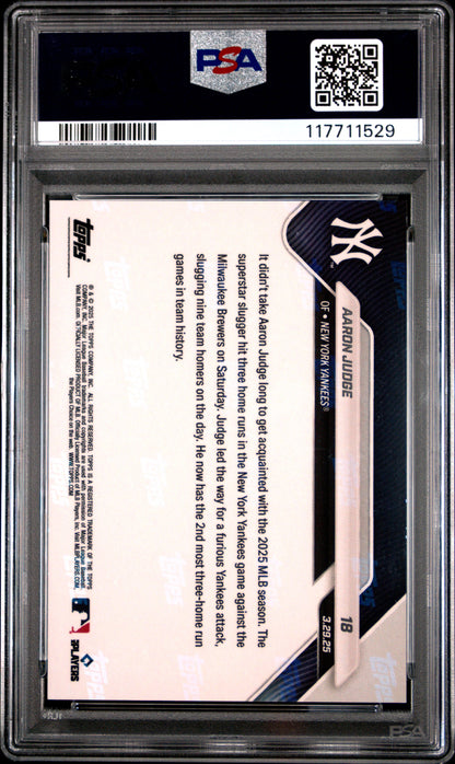 Graded 2025 Topps Now Aaron Judge #18 Orange Foil /25 Baseball Card PSA 10 Gem Mint