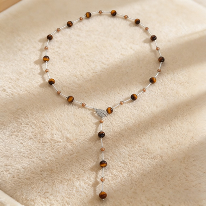 Vintage Beaded Long Necklace with Leaf Pendant