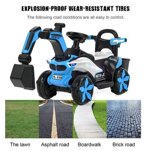 6V Battery Powered Electric Excavator Ride-On Toy Car for Kids with Helmet