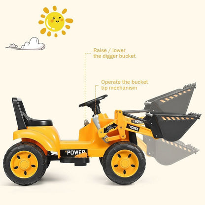 6V Battery Powered Kids Excavator Digger Tractor - Yellow