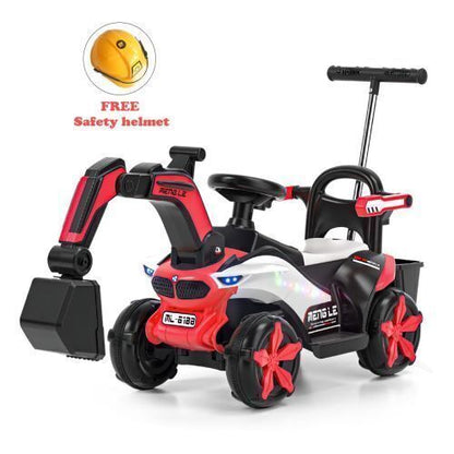 6V Battery-Powered Kids Excavator Tractor with LED Headlight, Helmet, and Rear Box