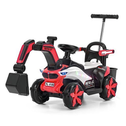 6V Battery-Powered Kids Excavator Tractor with LED Headlight, Helmet, and Rear Box