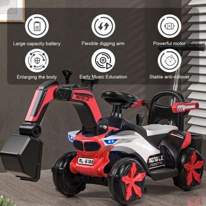 6V Battery-Powered Kids Excavator Tractor with LED Headlight, Helmet, and Rear Box