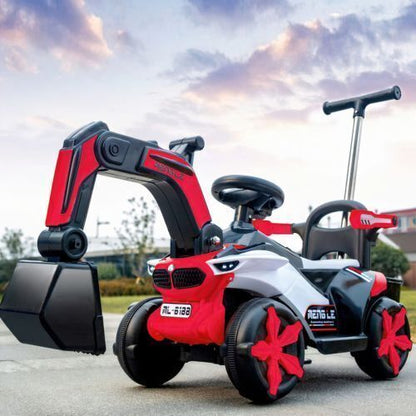 6V Battery-Powered Kids Excavator Tractor with LED Headlight, Helmet, and Rear Box