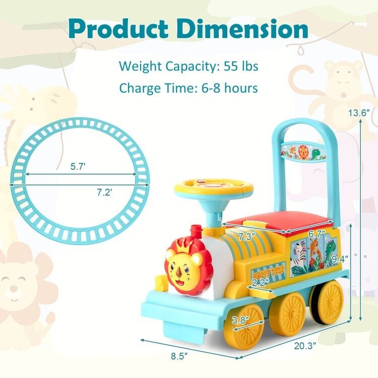 6V Blue Electric Kids Ride On Train with Track and 6 Wheels