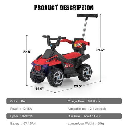 6V Electric ATV Quad Ride-On Toy Car for Kids with LED Headlights & Bluetooth