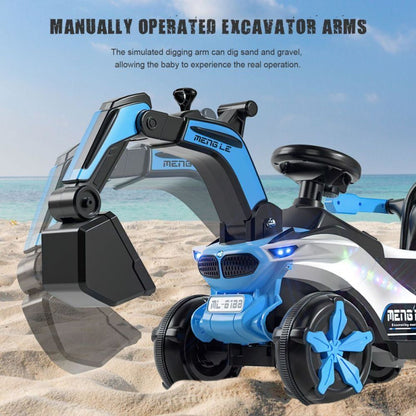 6v Electric Excavator Toy Car with Bluetooth, Helmet, and Rear Features for Kids
