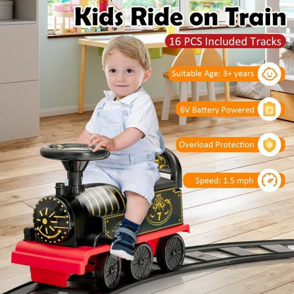 6V Electric Kids Ride On Train with Track & 6 Wheels - Black