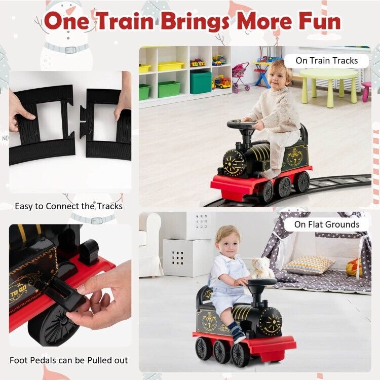 6V Electric Kids Ride On Train with Track & 6 Wheels - Black