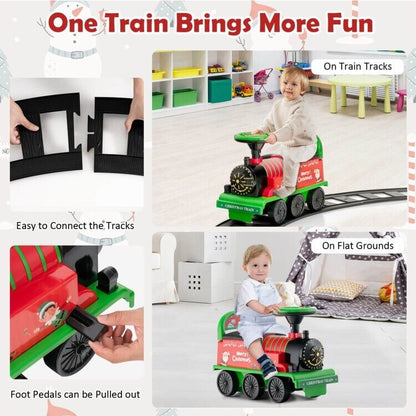 6V Electric Kids Ride On Train with Track & 6 Wheels in Green Color