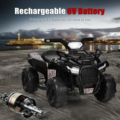 6V Kids Electric Ride On Quad Car with LED Lights and MP3 Player - Black