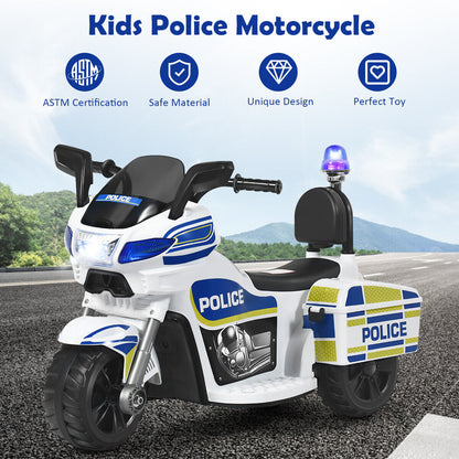 6V Kids Police Motorcycle Trike with Flashing Siren & Headlight - 3-Wheel Fun for Little Officers!