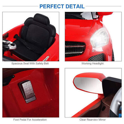 6V Kids Remote Control Ride-On Car with LED Lights - Red
