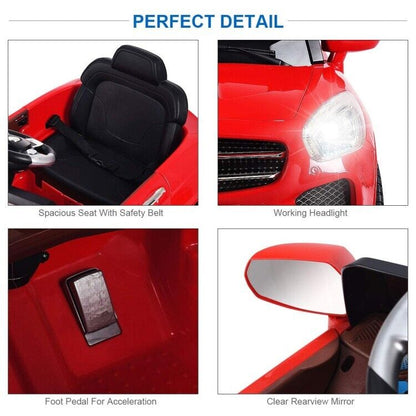 6V Kids Ride On Car with RC Remote Control, LED Lights, and MP3 Player - Red