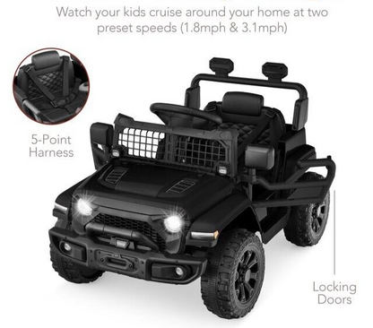6V Kids Ride On Truck Car with LED Lights and Parental Remote Control - Black Jeep for Ages 3 to 5 - Perfect Gift for Young Adventurers