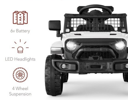 6V Kids Ride On Truck Car with LED Lights and Parental Remote Control - White Jeep for Ages 3 to 5 - Perfect Gift for Young Adventurers