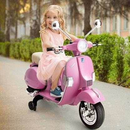 6V Pink Kids Vespa Scooter Motorcycle with Headlight, Fun Music & Sound Effects
