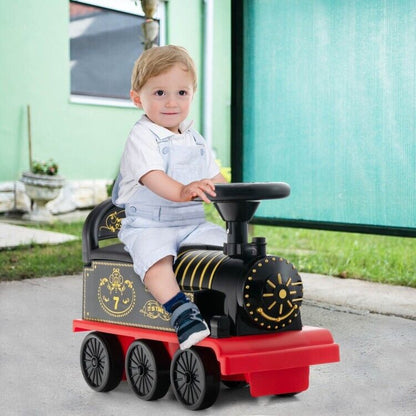 6V Ride On Train Electric Toy Car with Track, Lights, Music, and Storage for Toddlers - Black
