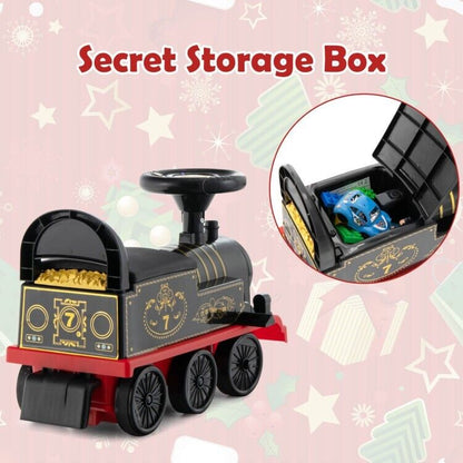 6V Ride On Train Electric Toy Car with Track, Lights, Music, and Storage for Toddlers - Black