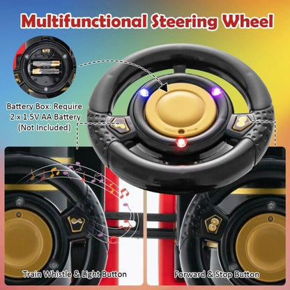 6V Ride On Train Electric Toy Car with Track, Lights, Music, and Storage for Toddlers - Black