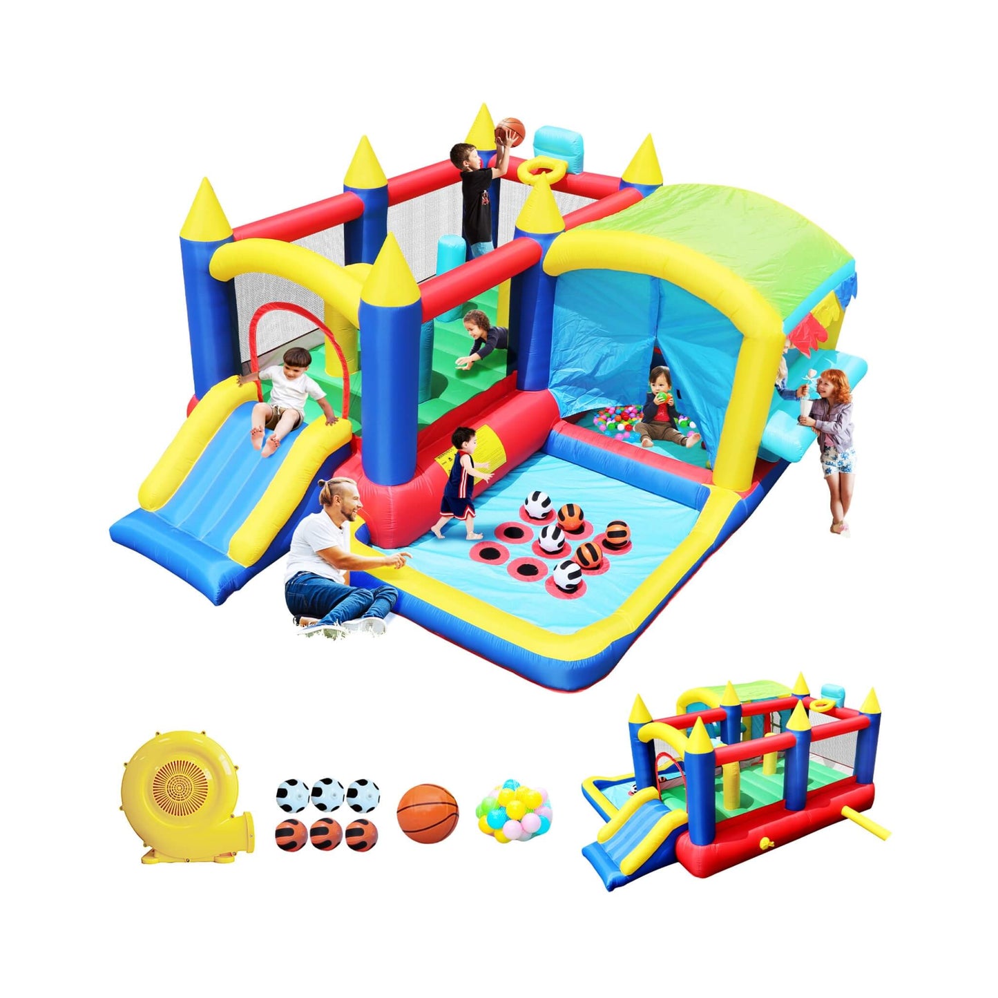 7-In-1 Inflatable Bounce House With Ball Pit, Obstacles And Bouncy Castle (SAK50823)
