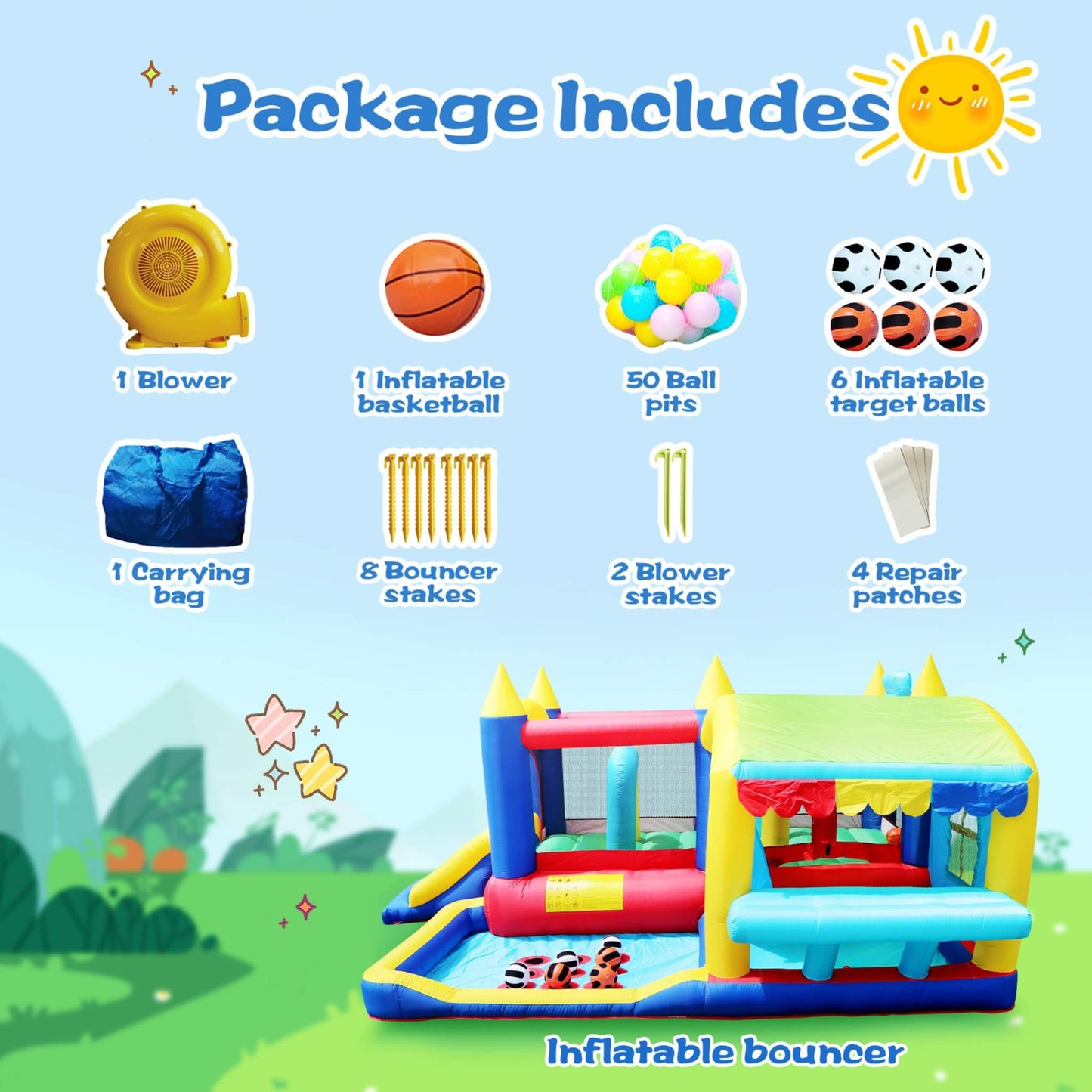 7-In-1 Inflatable Bounce House With Ball Pit, Obstacles And Bouncy Castle (SAK50823)