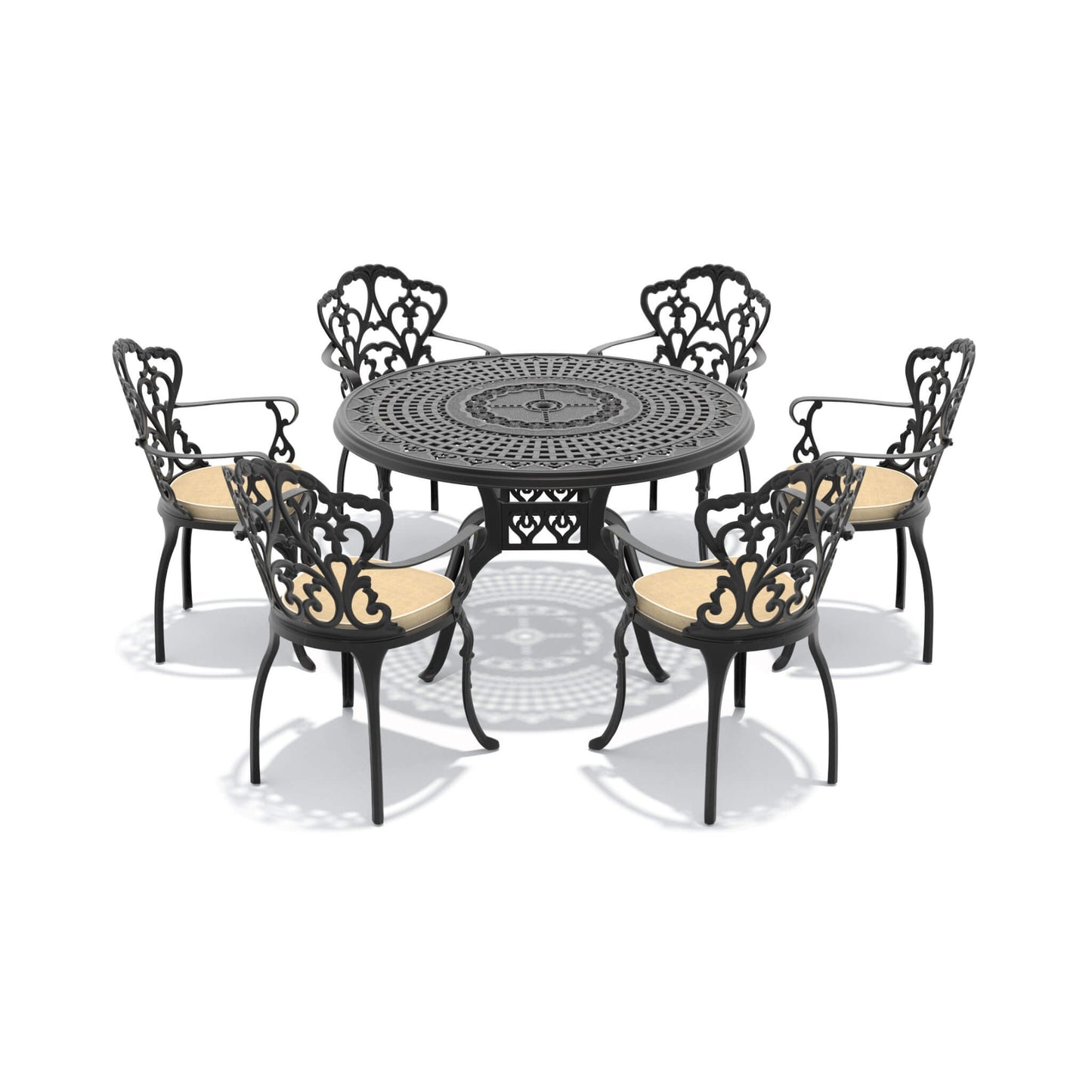 Alora 7-Piece Cast Aluminum Patio Furniture Set With Black Frame And Off-White Cushions (SAK12948)