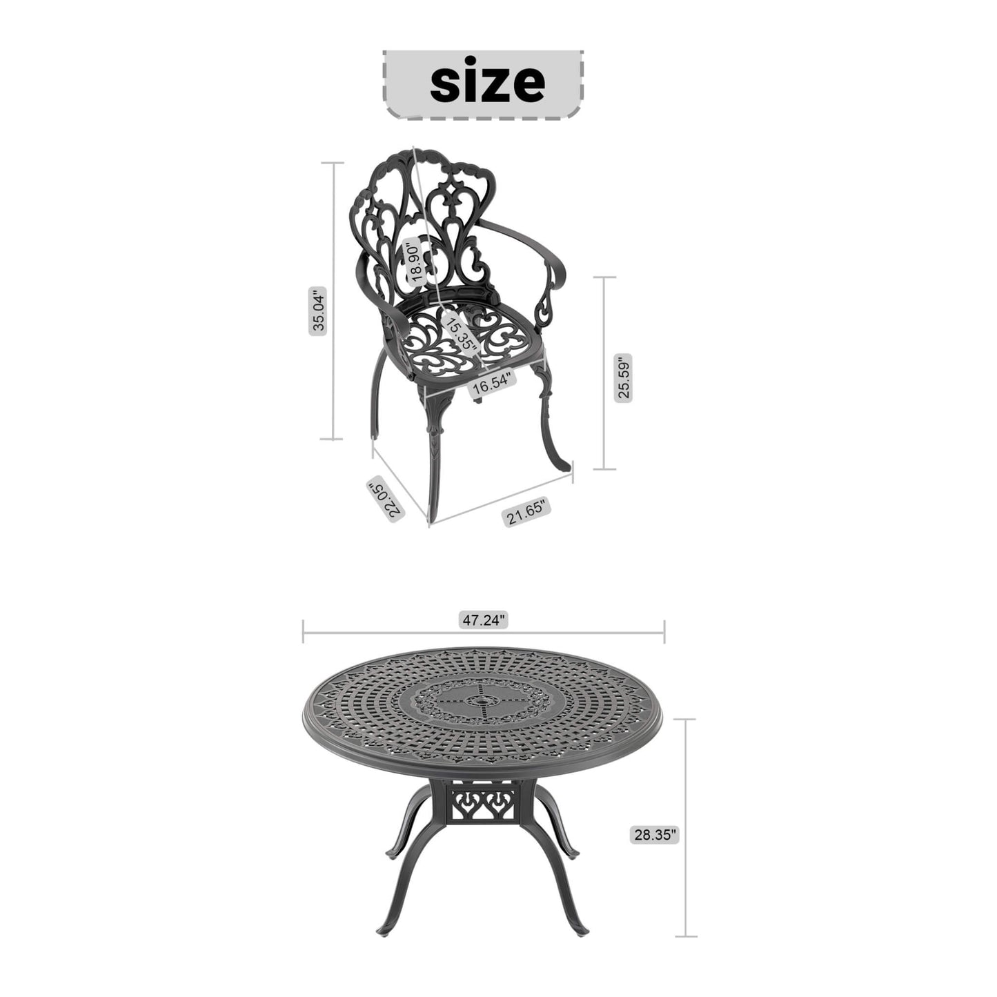 Alora 7-Piece Cast Aluminum Patio Furniture Set With Black Frame And Off-White Cushions (SAK12948)
