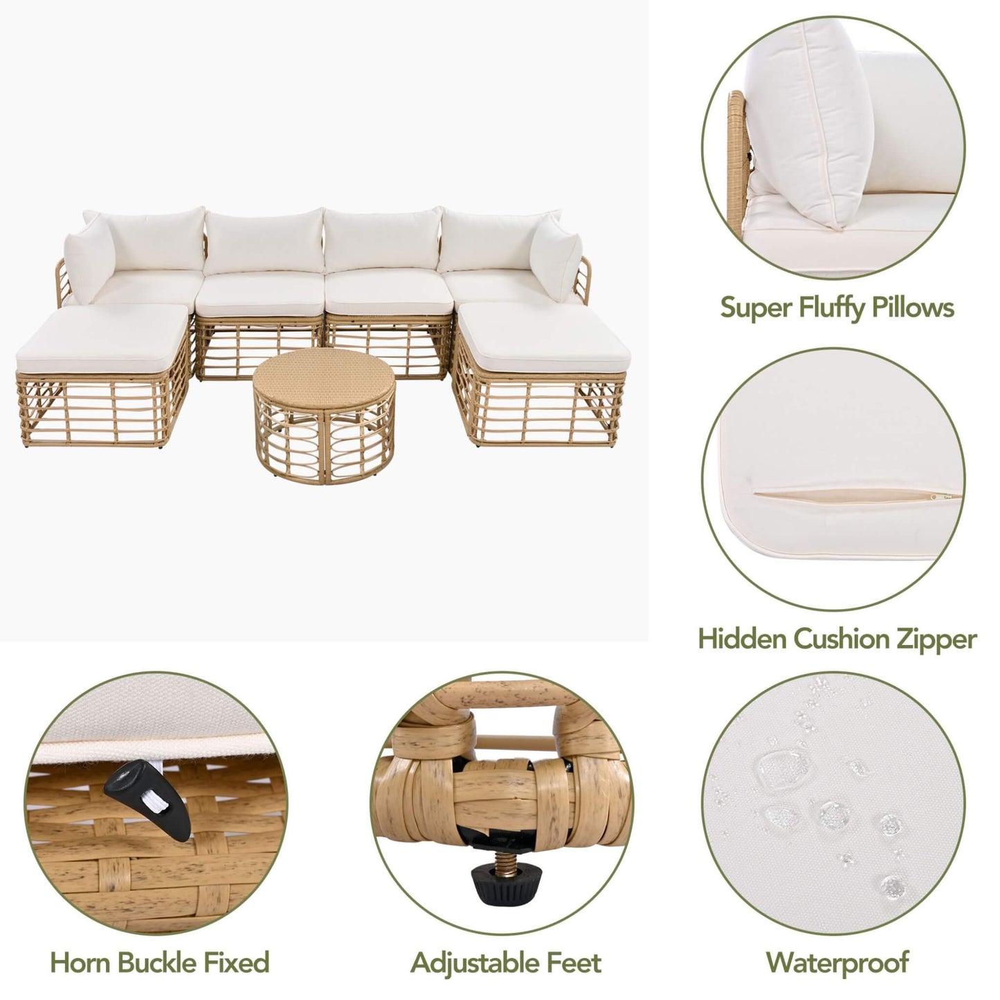 Alora 7-Piece Outdoor All-Weather Rattan Patio Sofa Set With Cushions (SAK47230)